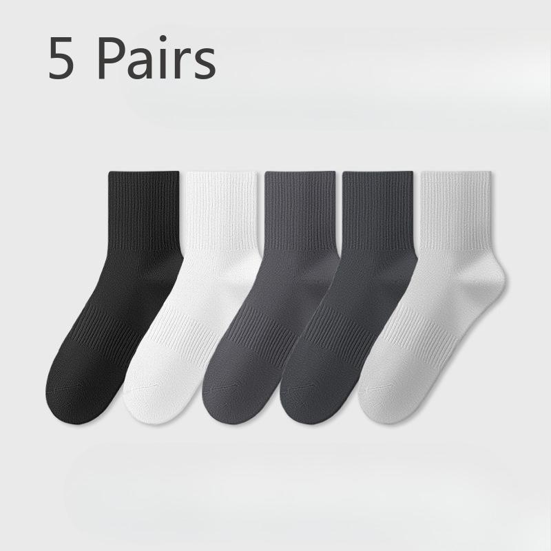 5 Pairs of Male Spring and Autumn Pure Cotton Deodorant Breathable 10A Bacteriostatic Waist Non Slip Sports Tube Socks