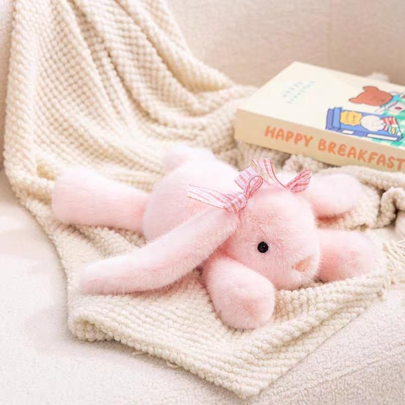 35Cm Kawaii Bunny Plush Toy Ultra-Soft Long Ear Shy Rabbit Pillow Collectible Doll For Kids Birthday Easter Funny Party Gift