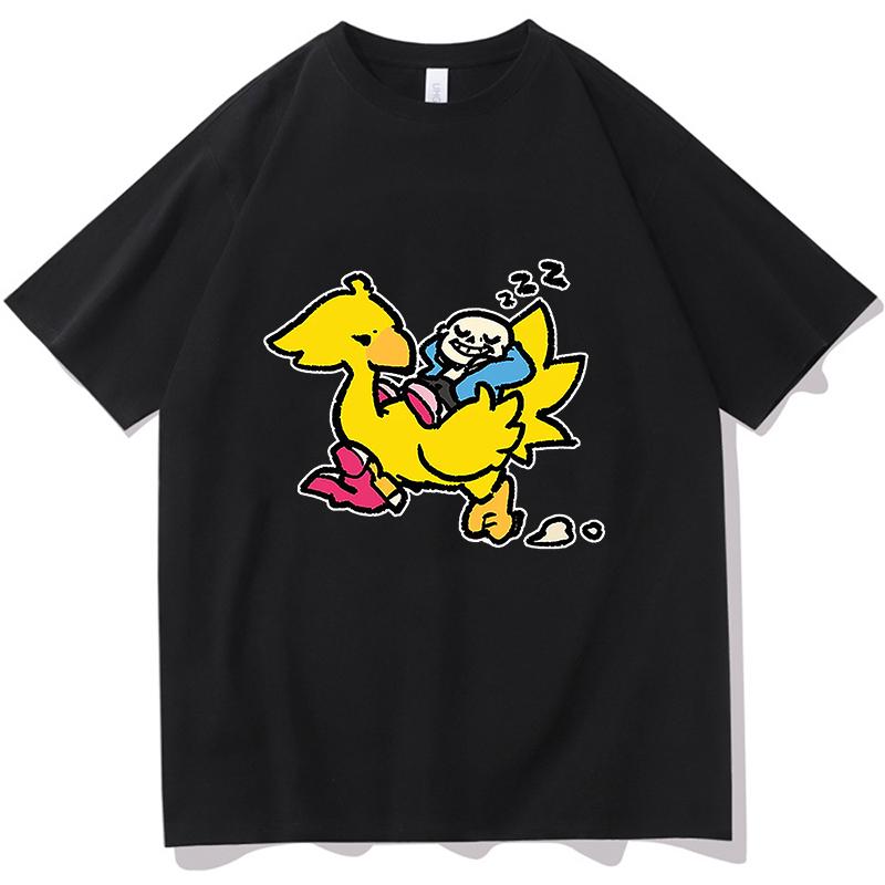 Графические футболки Sans и Chocobo Унисекс Мода Хлопковые футболки Унисекс Уличная одежда Хип-Хоп Хлопок Свободные Мужская/Женская Футболка Одежда
