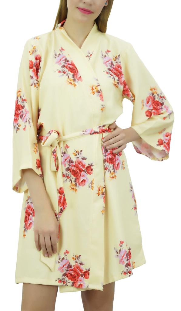 Bimba Women Short Classic Satin Robe Getting Ready Bride Bridesmaid Kimono Sleeve Robes