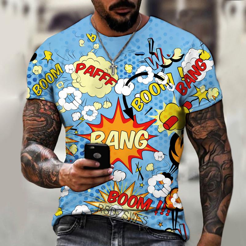 Новая мужская уличная мода граффити взрывной элемент 3D футболка лайкра полиэстер высококачественная футболка большого размера