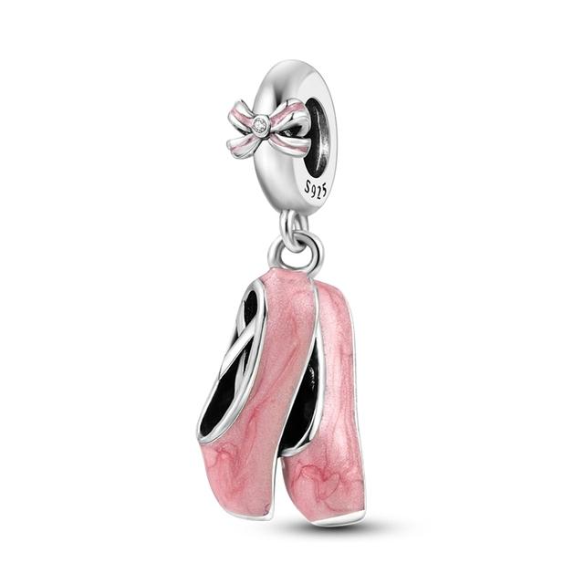 Pink Ballet Girl Pendant Charms Beads Fit Fashion Style Bracelet Necklace 925 Silver DIY Jewelry