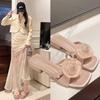 Pink Flowers with Skirts, Slippers for Women's Summer Wear, New Gentle Vacation Thick-heeled Sandals