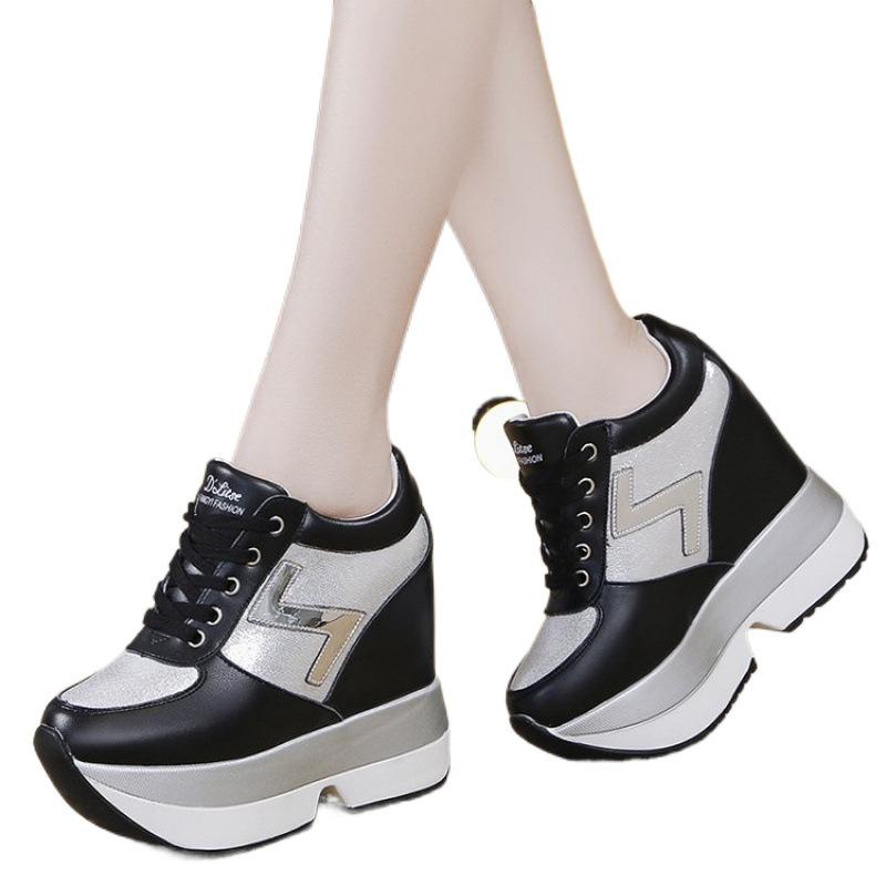 Модные белые кроссовки женские повседневные туфли на высокой платформе кожаные туфли для увеличения роста 10 см толстая подошва теннисные спортивные
