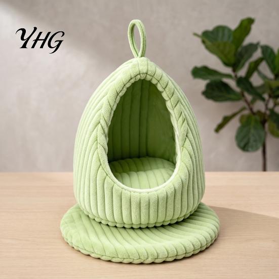 Cotton Bird Nest Hanging Parrot Bed, Winter Striped Plush Water Drop Shape Bed Cozy Cave with Removable Cushion, Cage Hammock for Budgerigar Cockatiel