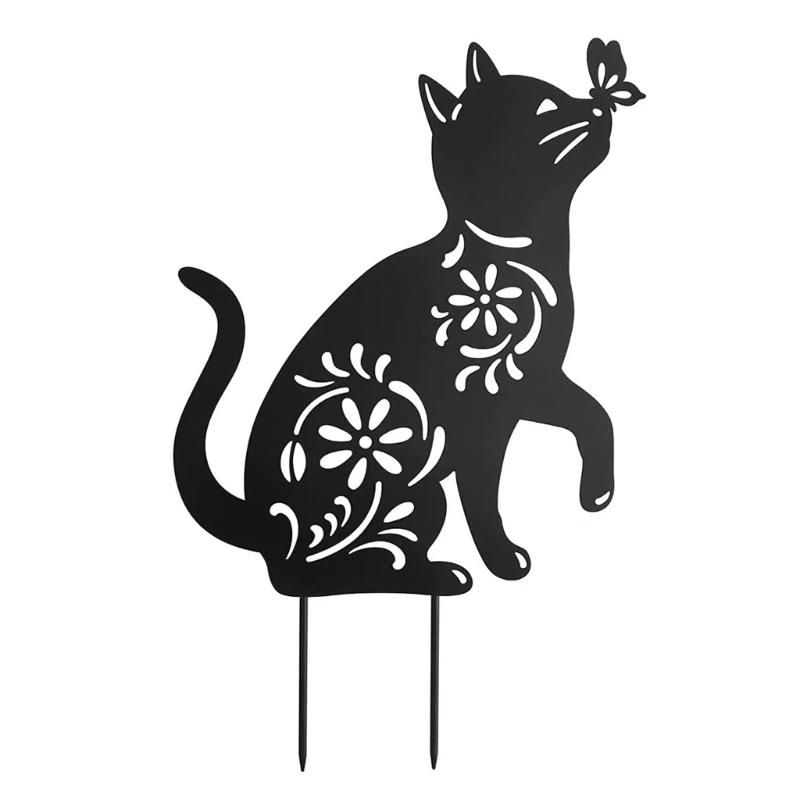 1/2Pcs Metal Cat Garden Decors Black Cat Silhouettes Outdoor Cat Stakes for Outdoor Animal Sculpture Decorations