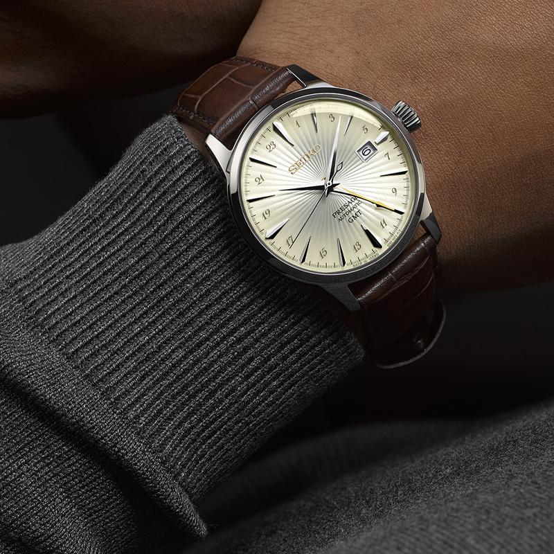 Seiko Автоматические/Ручные Механические Часы с Ремешком из Коровьей Кожи 40,5 мм Мужские Часы Серебристый Циферблат SSK041J1