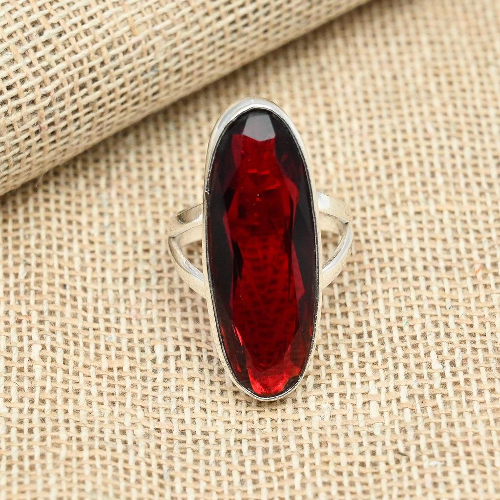 Unique Red Garnet Gemstone 925 Sterling Silver Handmade Jewelry Christmas Gift Ring