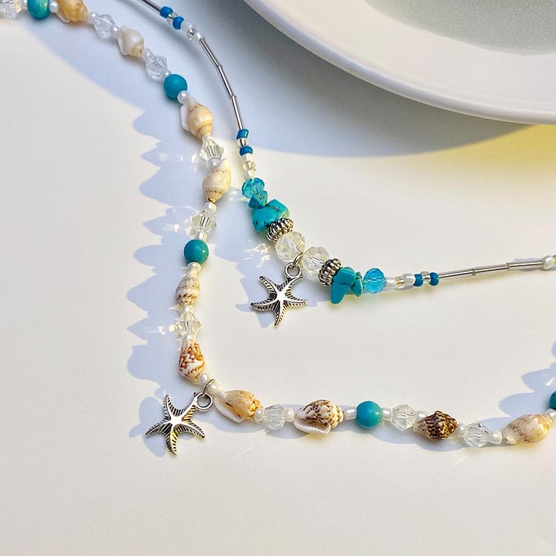 Ожерелье с подвеской в виде ракушки в виде морской звезды из бисера и цепочки для женщин, бижутерия, пляжная цепочка, готика, ключица, подарки