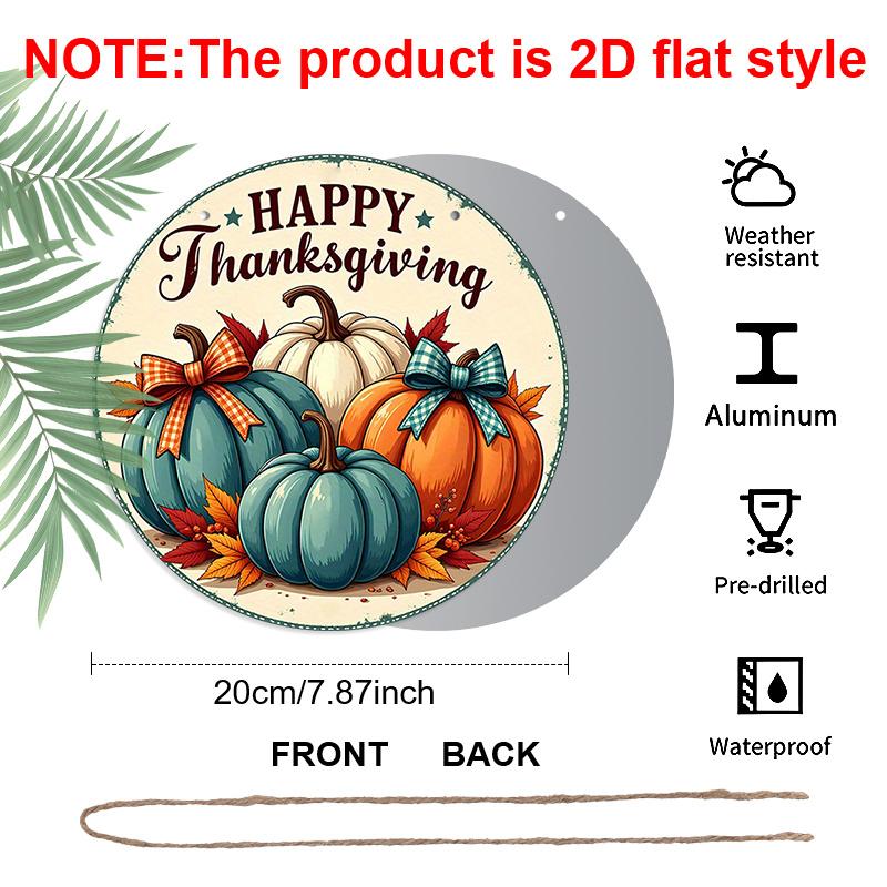 2D Flat, 1pc Decorative Signs And Plaques Featuring a Round Metal Wall Art for Thanksgiving, Designed with a Pumpkin Feast Theme. This Aluminum Sign