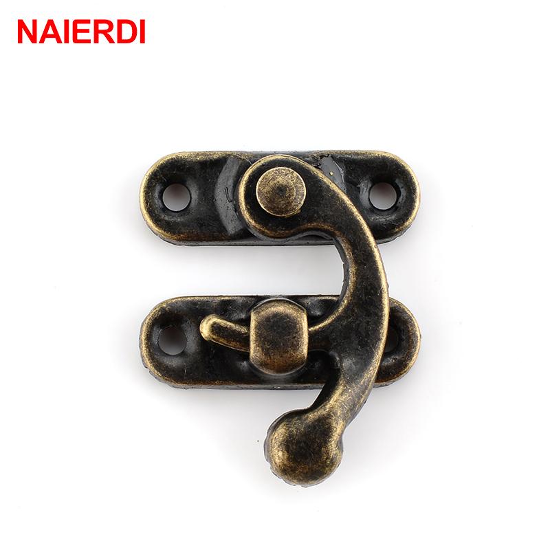 NAIERDI 2PCS Small Antique Metal Lock Decorative Hasps Hook Gift Wooden Jewelry Box Padlock With Screws For Furniture Hardware