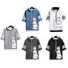 Men Summer Hoodie Cartoon Cat Letter Print T-shirt Hooded Drawstring Short Sleeve Pullover Tops Streetwear