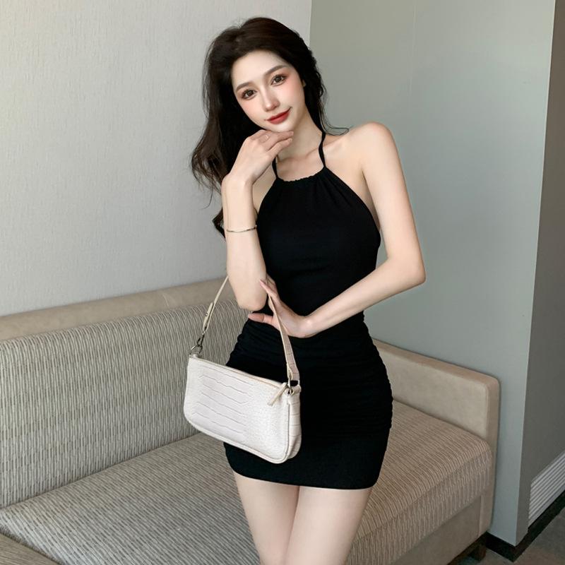 New Women's Clothing Pure Desire Backless Pleated Neck Tight Dress Women