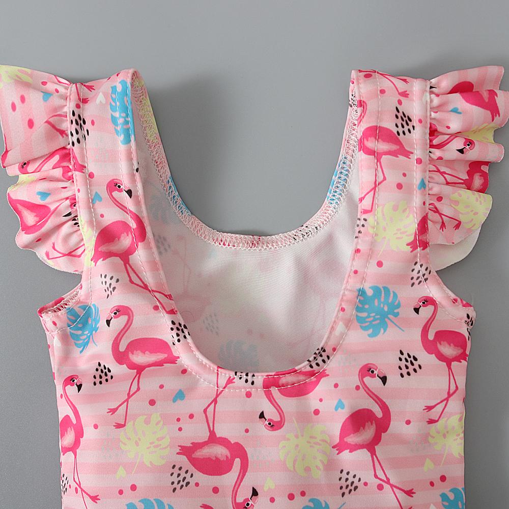 Цельный купальник для маленьких девочек, летний пляжный купальник с рюшами и открытой спиной, с мультяшным принтом