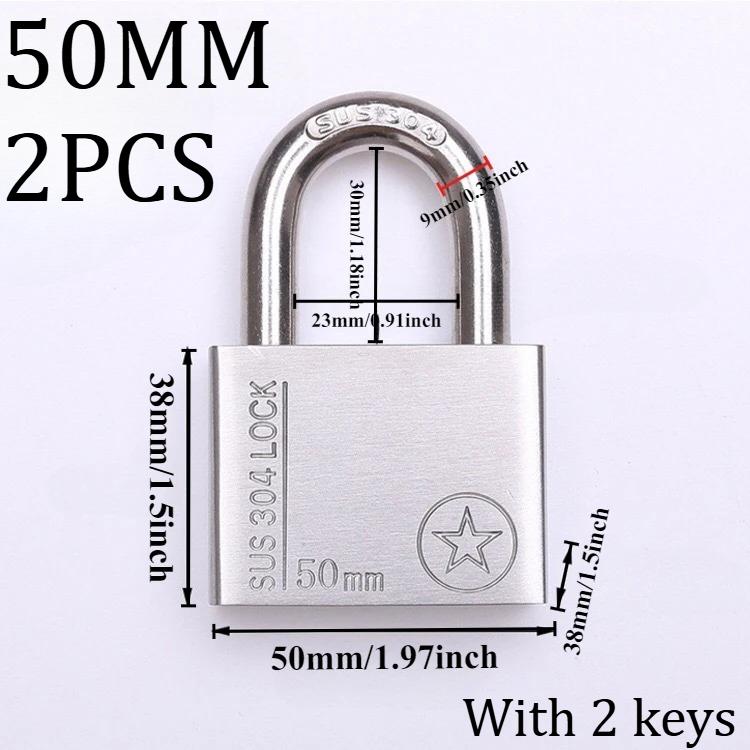 2/4 Pcs Padlock 304 Stainless Steel, Universal Key Lock, Home Cabinet Locker Outdoor Anti-theft Anti-skid Waterproof, Hardware