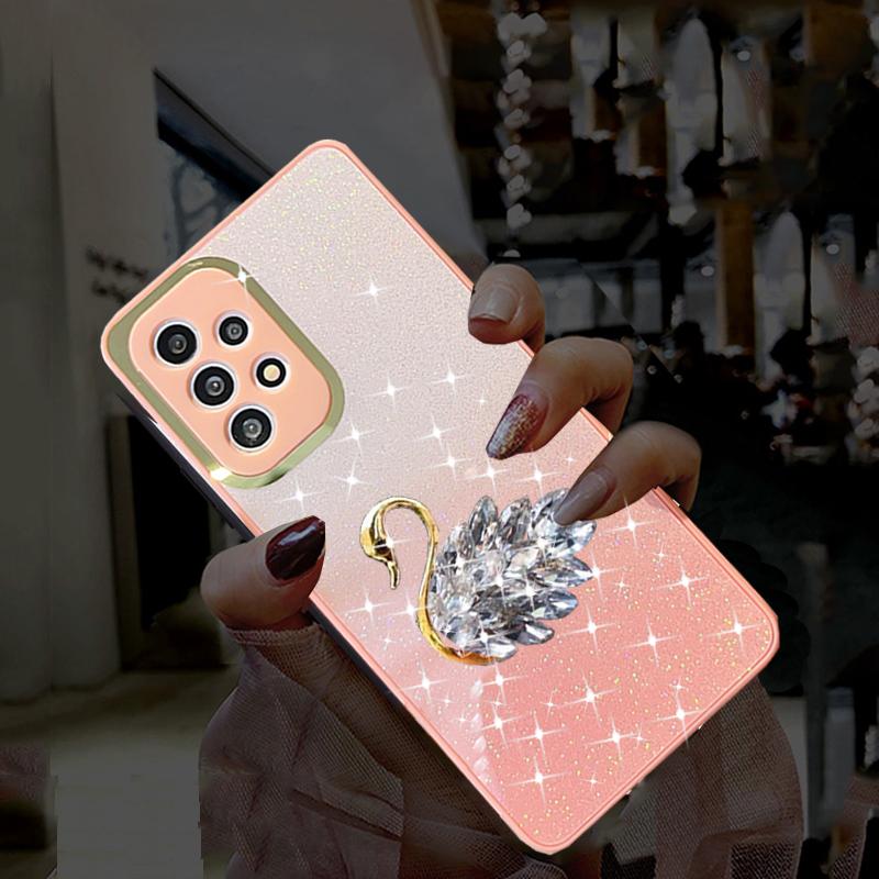 Блестящий чехол с бриллиантами и лебедем для Samsung Galaxy A53 A73 A13 A12 A51 S22 S21 Redmi Note 11 10C iPhone 14 13 12 11 Pro Max Мягкий чехол с градиентом и блестками