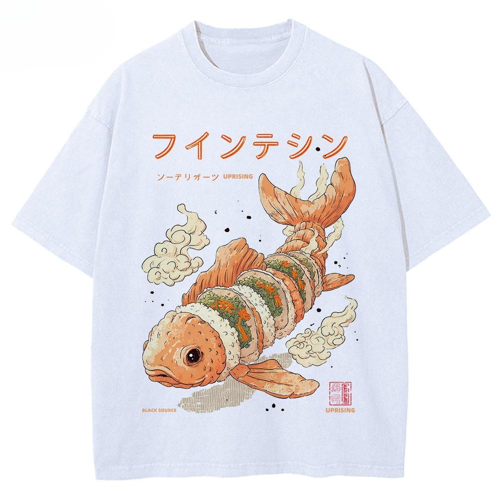 Vintage Sushi Koi Fish Graphic T Shirt Japanese Food Creature Print Unisex Cotton Crew Neck Casual Short Sleeve Street Tee Top