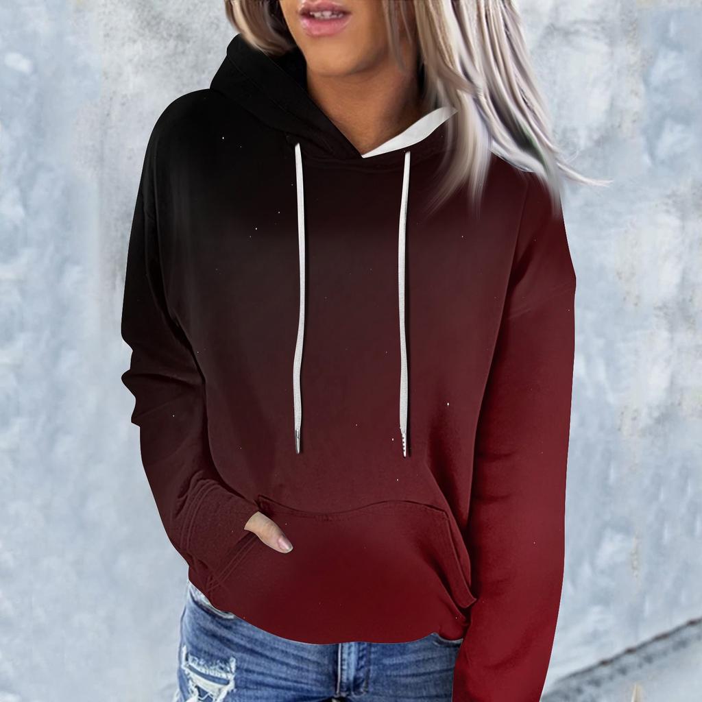 Женская модная повседневная толстовка с капюшоном и градиентным принтом с длинным рукавом