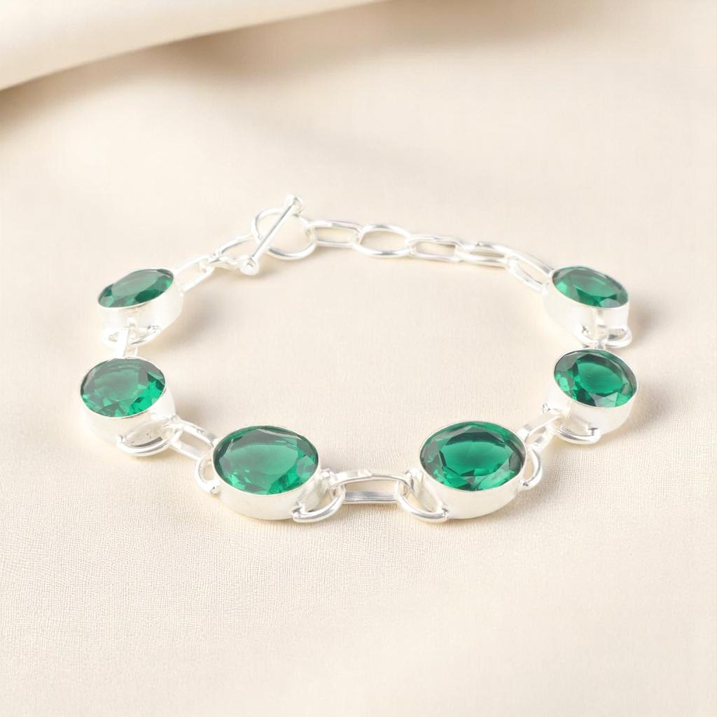 Хромдиопсид Драгоценный камень 925 Стерлинговое серебро Ювелирный браслет 8" Для свадебного подарка RB-10-2