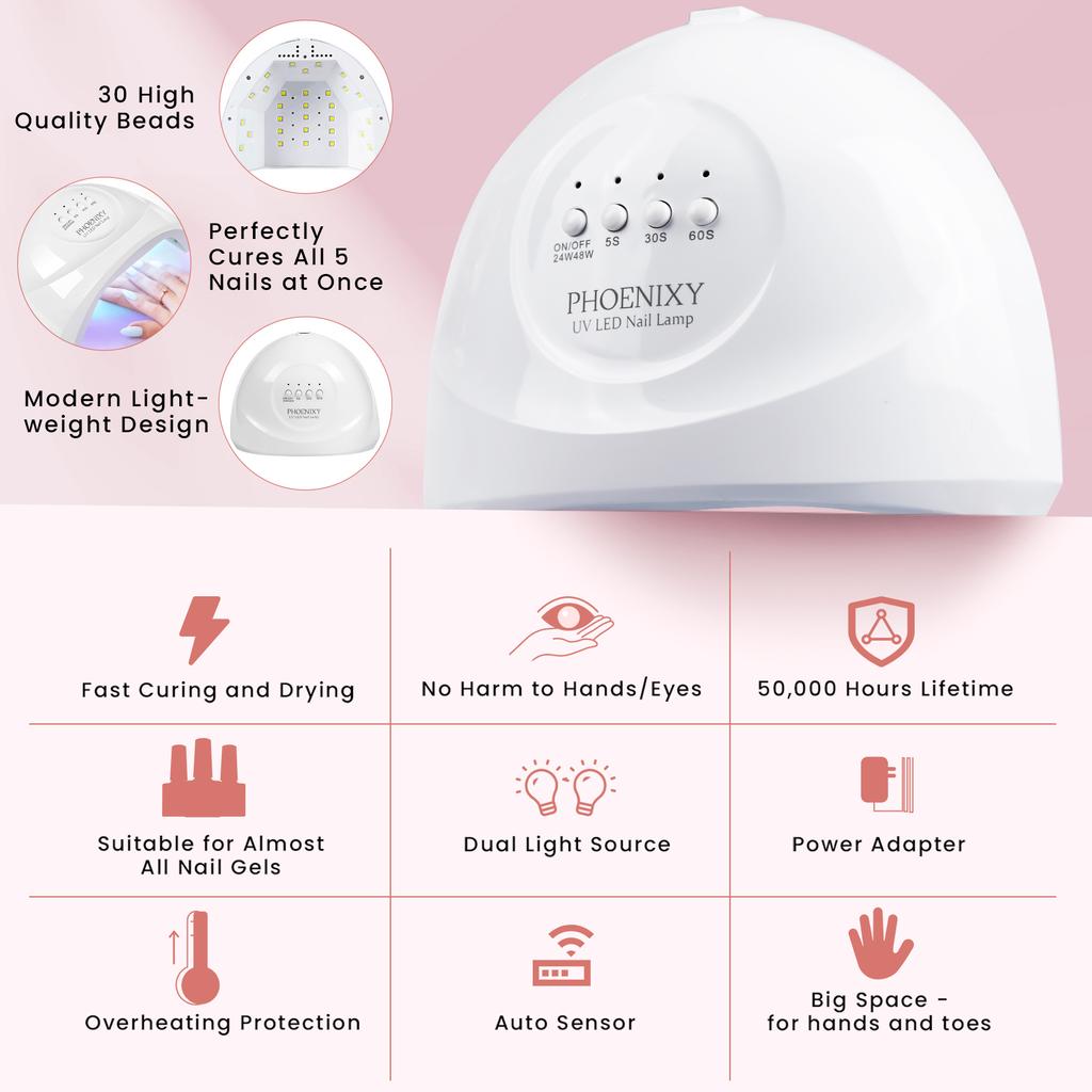 PHOENIXY 30 Colors Gel Nail Polish with USB Nail Drill Machine 48W UV LED Lamp Top Base Coat Manicure Set and DIY Nail Art Decoration Tools