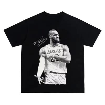 Лето 2026 Новая баскетбольная футболка LeBron James Черная Оригинальный американский стритвир для мужчин и женщин Хлопковая одежда оверсайз