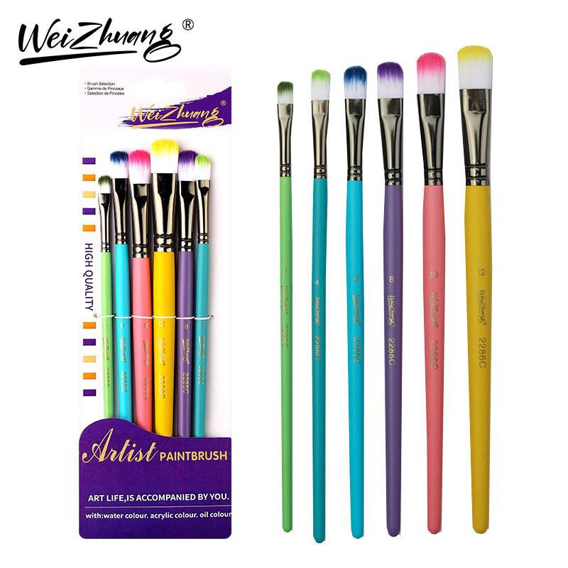 Set of 6 Cross-border Nylon Hair Oil Painting Brushes with Multiple Heads, Pearlescent White Handle, Ideal for Watercolor and Acrylic Art