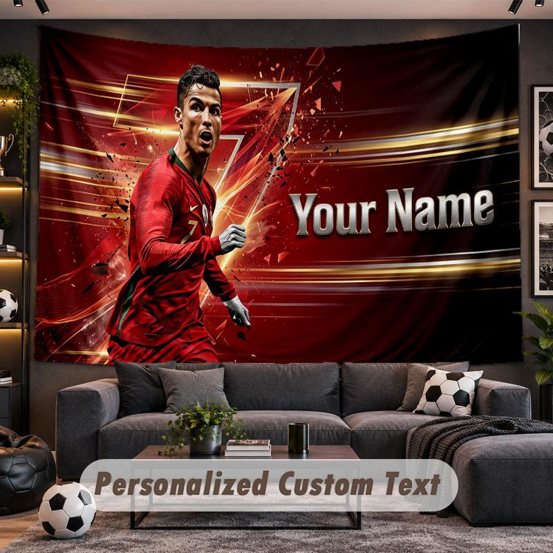 Wall Hanging Tapestry Custom NameCristiano Ronaldo Pattern Personalized Printed Fabric Wall Decor