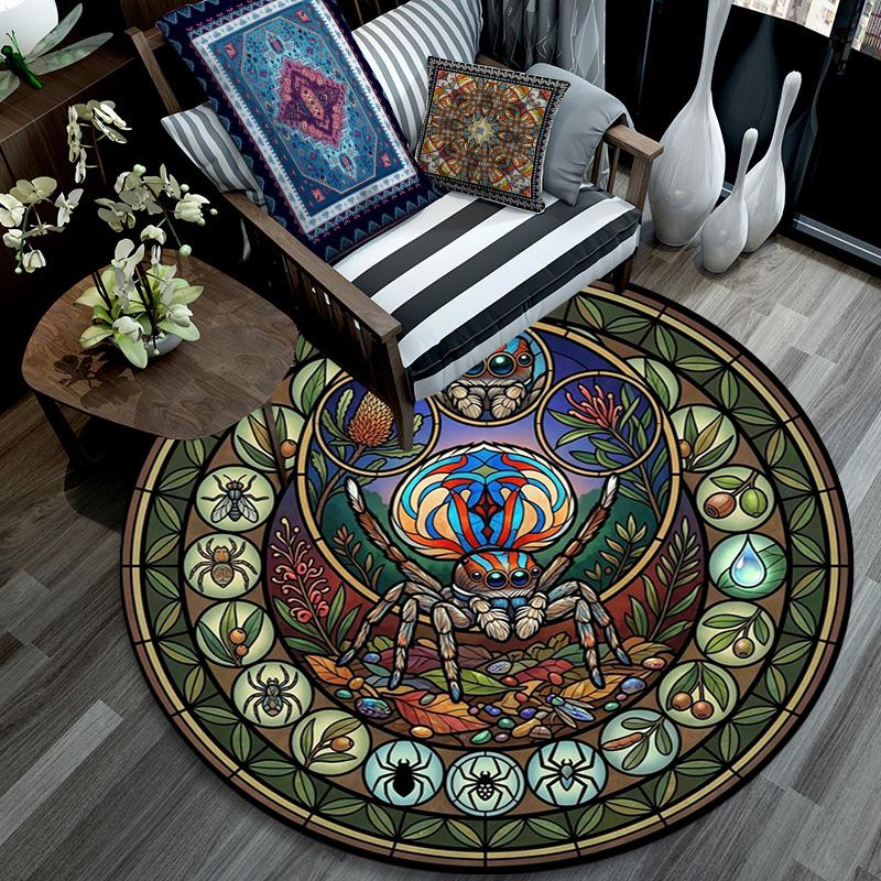 Beetle Forest Symbols Round Area Rug Under Office Chairs Bedroom Living Room Home Decor