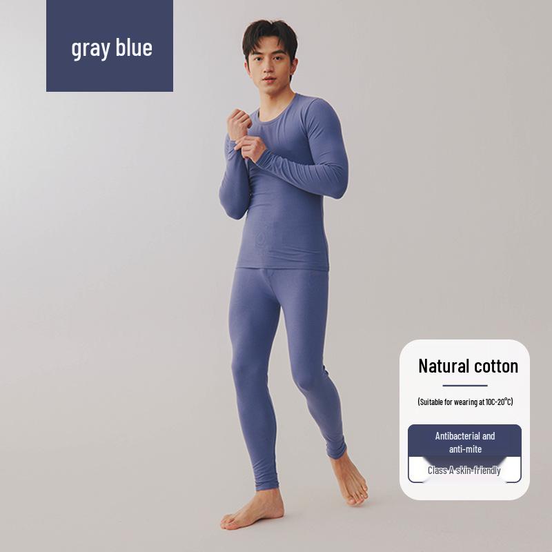 Мужской комплект тонкого теплого хлопкового термобелья облегающего кроя на осень 2025 года - детский хлопок класса А с начесом