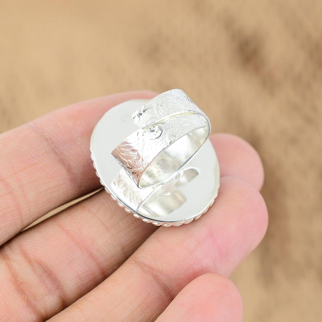 Natural Rainbow Moonstone 925 Silver Multi Stone Adjustable Ring For Girls