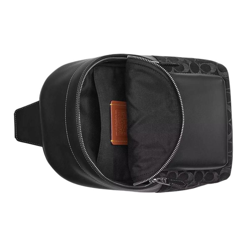 COACH West 20 classic brand embossed denim and smooth calfskin chest bag small men's black