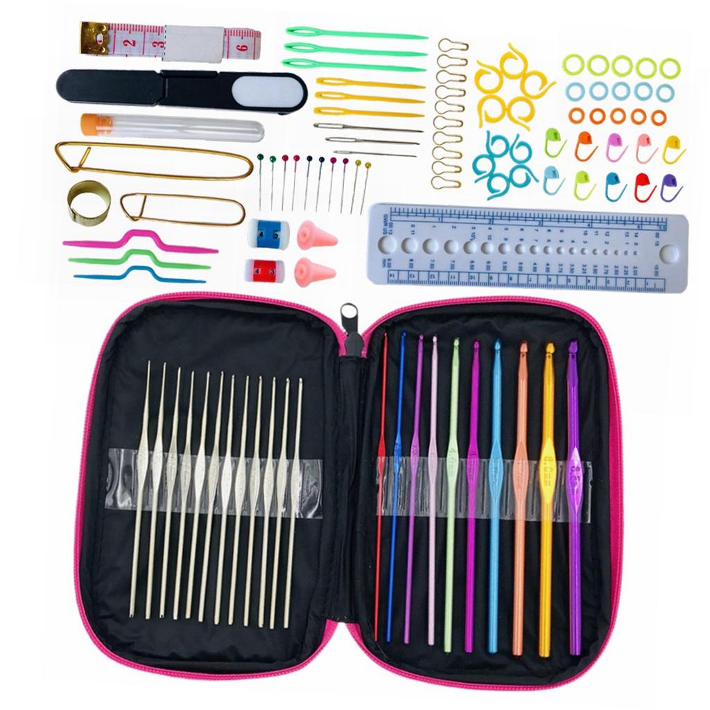 100pcs Crochet Hooks Set Colorful Metal Aluminum Knitting Crochet Needle Set With Crochet Bag
