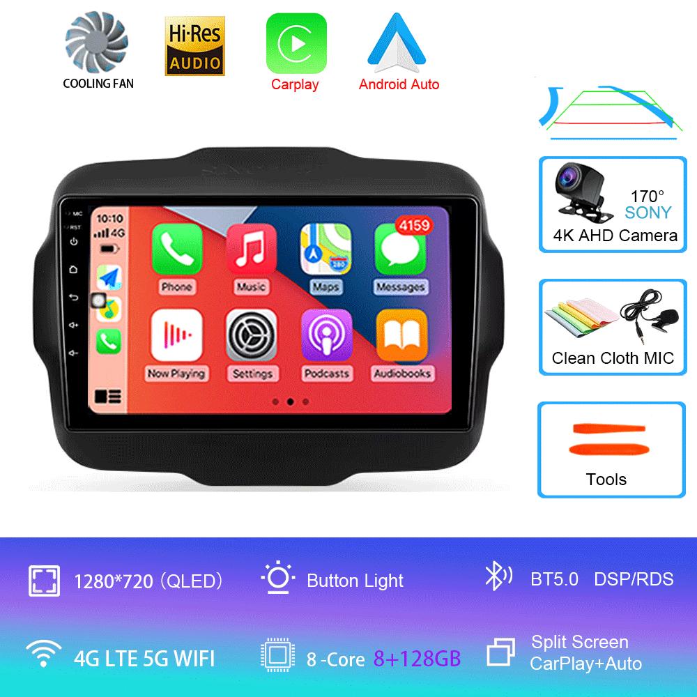 Автомобильный радиоприемник Android 14 мультимедийный проигрыватель для Jeep Renegade 2016-2020 Carplay Android Auto Stereo 4G Wifi 360 камера головное устройство DVD