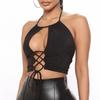 Sexy Tank Top Middle Hollow Out Strap Pull Up Halter Crop Tops Women Casual Sleeveless Cropped Vest Camisole Tube Top Female