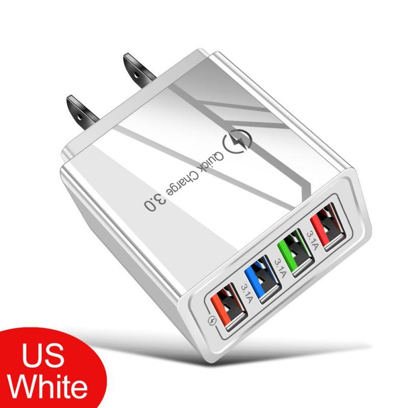 4-портовое USB-зарядное устройство Quick Charge 3.0 Вилка ЕС/США Настенное зарядное устройство для iPhone Samsung Xiaomi OPPO USB Быстрая зарядка Зарядное устройство для телефона
