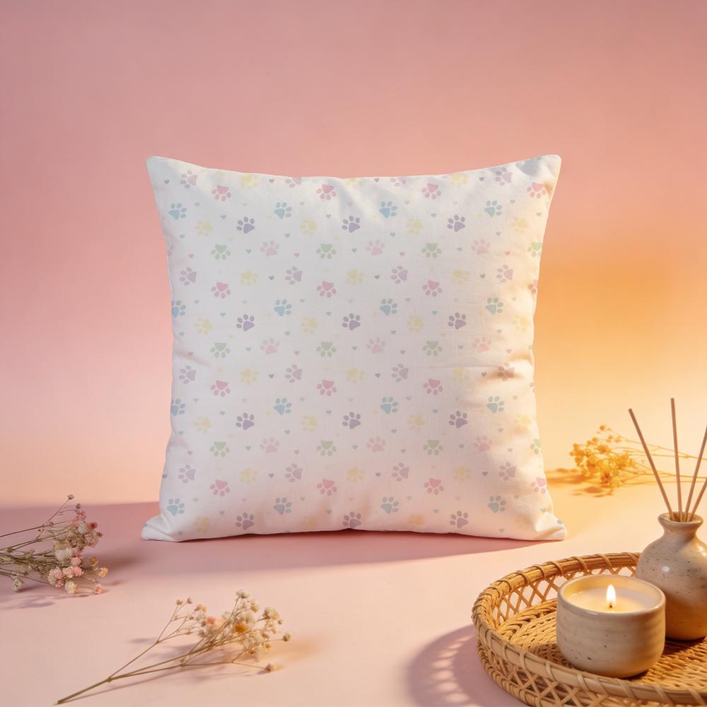 Sweet Pastel Paw Print Cushion Cover Comfortable Durable Pillow Cover MultiScene for Home Office Car Sofa