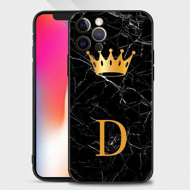 Чехол для телефона с золотой короной и буквой Queen для Iphone 14 13 12 11 Pro Max Xs Max Xr X 7 8 Plus 12 Mini 6s, силиконовый черный корпус