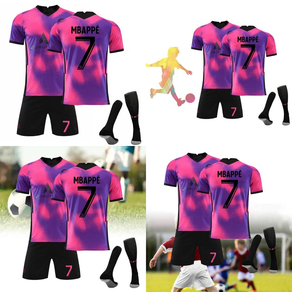 Стильный футбольный комплект 2021 года Paris Third Away Фиолетовый 7 Мбаппе Форма 4 Рамос Майка 30 Месси Костюм Разные Размеры