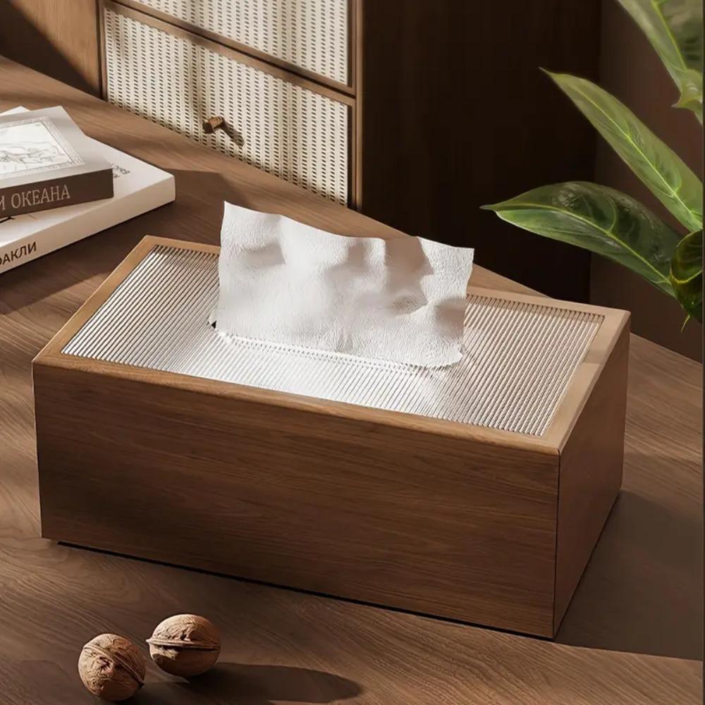 Rustic Wood Draw Paper Box Rectangle Napkin Holder Home Decor Walnut Wood Grain Tissue Box Kitchen