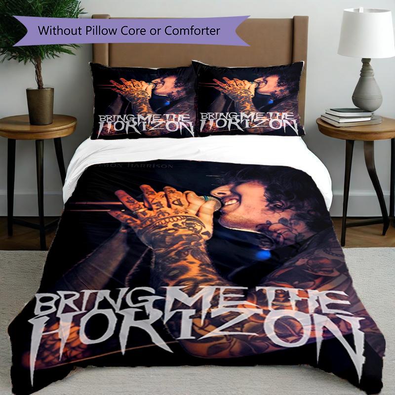 3pcs Duvet Cover Set (1*Duvet Cover + 2*Pillowcase, Without Core), Bring Me the Horizon Print Bedding Set, Bedroom Decor, All‑Season, Birthday Gift