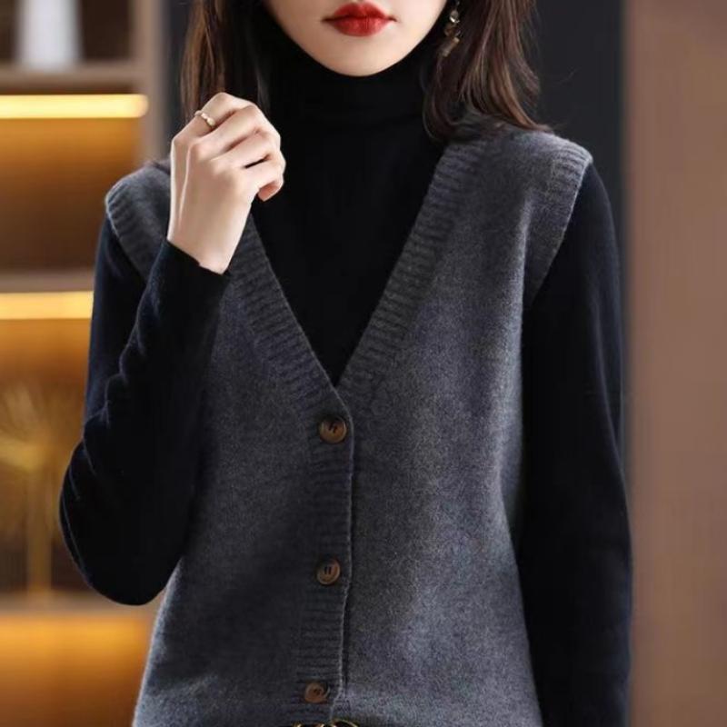 Вязаный жилет, кардиган, женский вязаный жилет без рукавов, ранняя весна 2022, новый однотонный повседневный женский свитер без рукавов