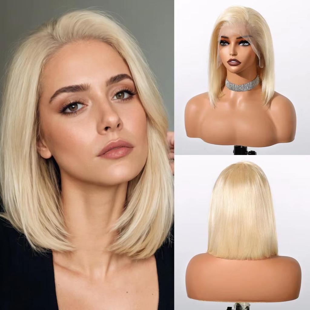 HAIRCUBE HD Transparent 613 Blonde Straight Human Hairs Lace Front Wig Short Bob Blonde Human Hair Wigs 13x4 Lace Frontal Wig for Women