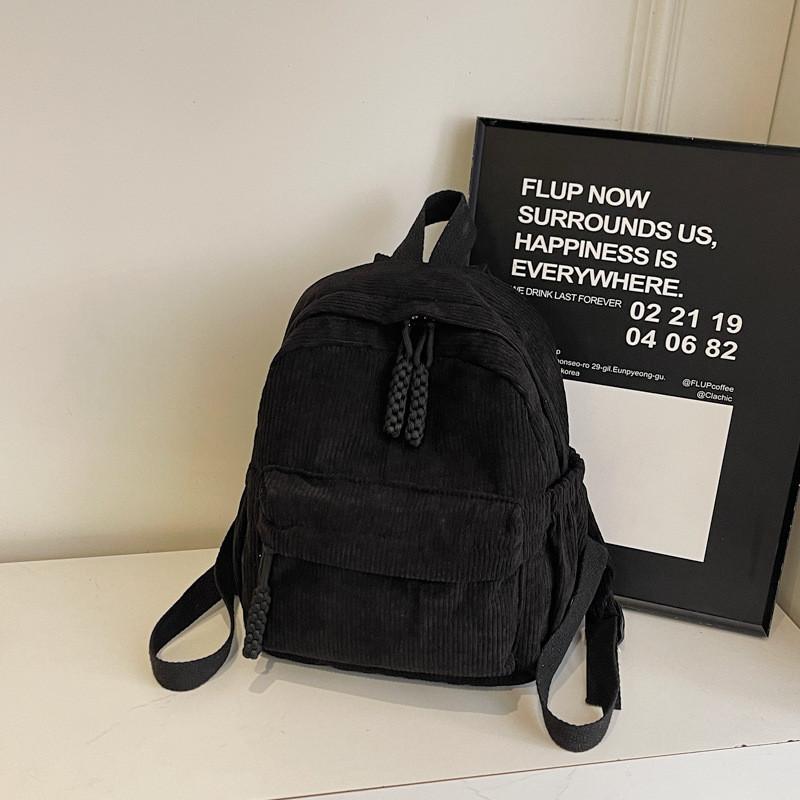 Color Stripes Solid Corduroy Backpack School Travel Functional Inner Pocket