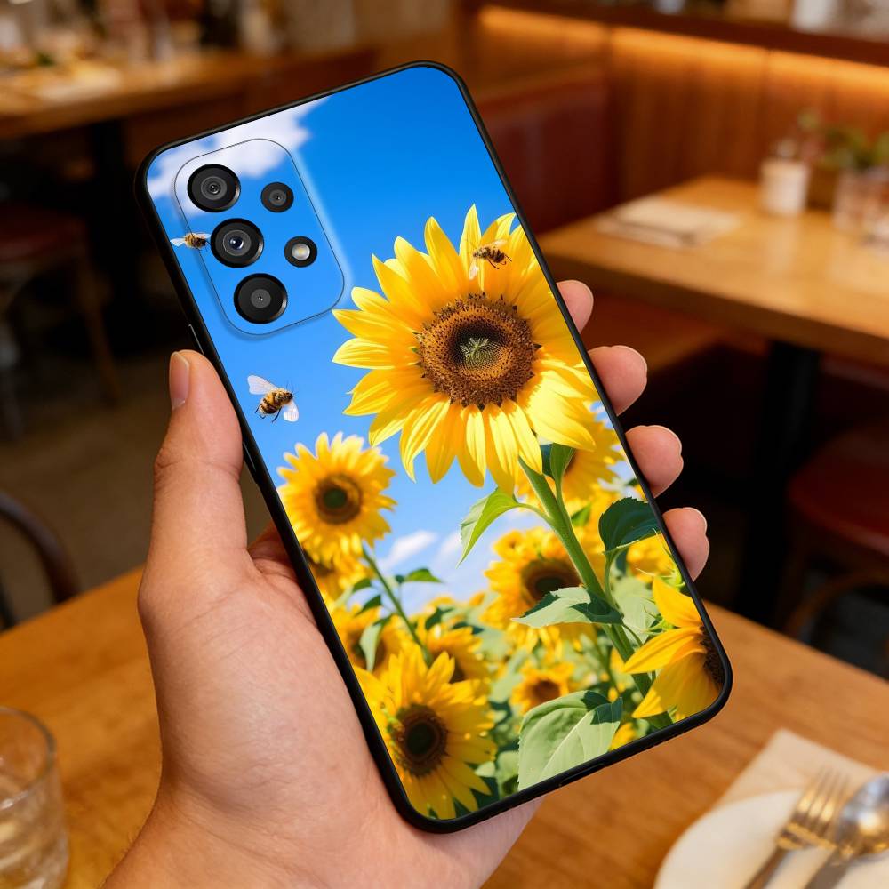 Sunflower&Sunny Day For Samsung Galaxy A13,A21s,A22,A31,A32,A52,A53,A71,A80,Soft Black Shell