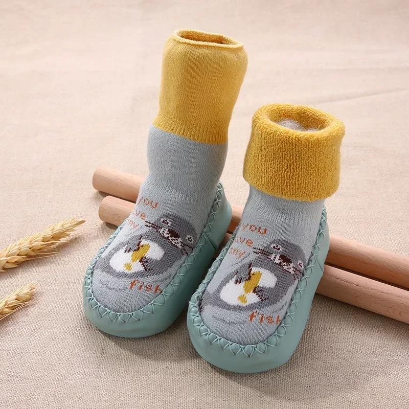 Baby Shoes Socks Children Infant Cartoon Socks Baby Gift Kids Indoor Floor Socks Rubber Sole Non-Slip Thick Warm Socks