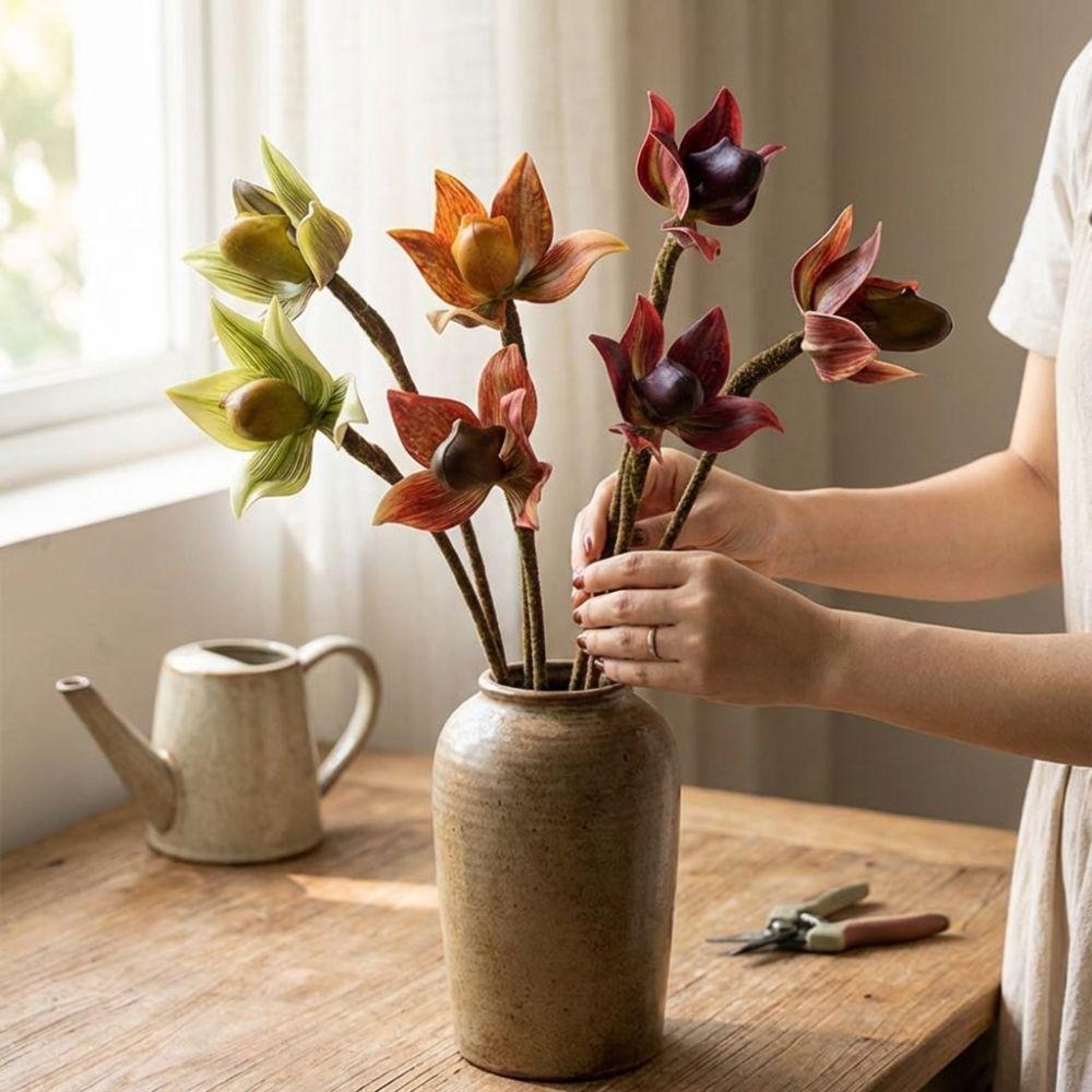 Lifelike Artificial Slipper Orchid Real Touch Imperial Slipper Orchid  Home Restaurant