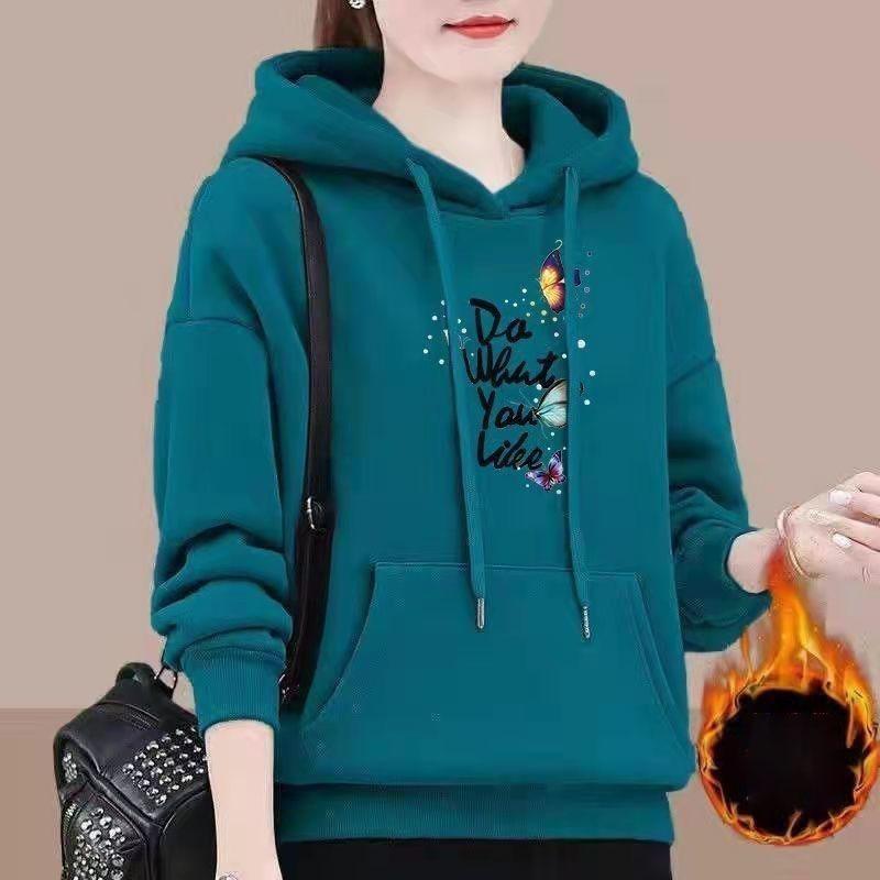 Женская толстовка с капюшоном весна-осень Модные принтованные толстовки большого размера Пуловеры Женские свободные толстовки Пальто Флисовые топы