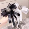New Black Bow Tie Shirt Collar Pins Crystal Bowknot Ribbon Brooches For Women Wedding Party Necktie Accessories
