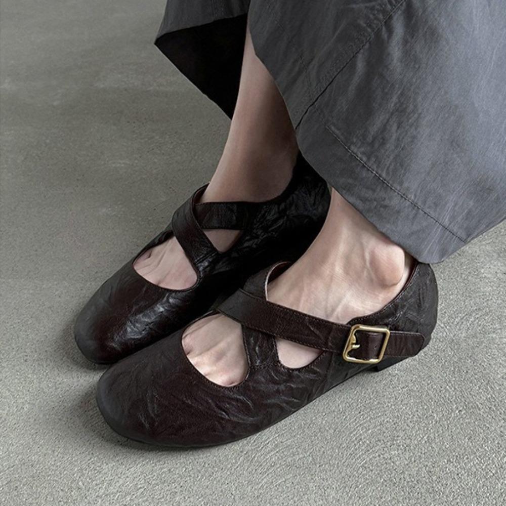 Женские балетки на плоской подошве, лето 2025, с круглым носком и перекрестными ремешками, женские новые туфли-лодочки на плоской подошве с мелким вырезом