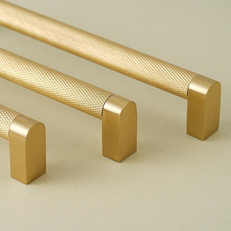 Knurled Solid Brass Furniture Handles Golden Handles for Wardrobe and Drawer Opulent Hardware Finishes Kitchen Cabinet Handles